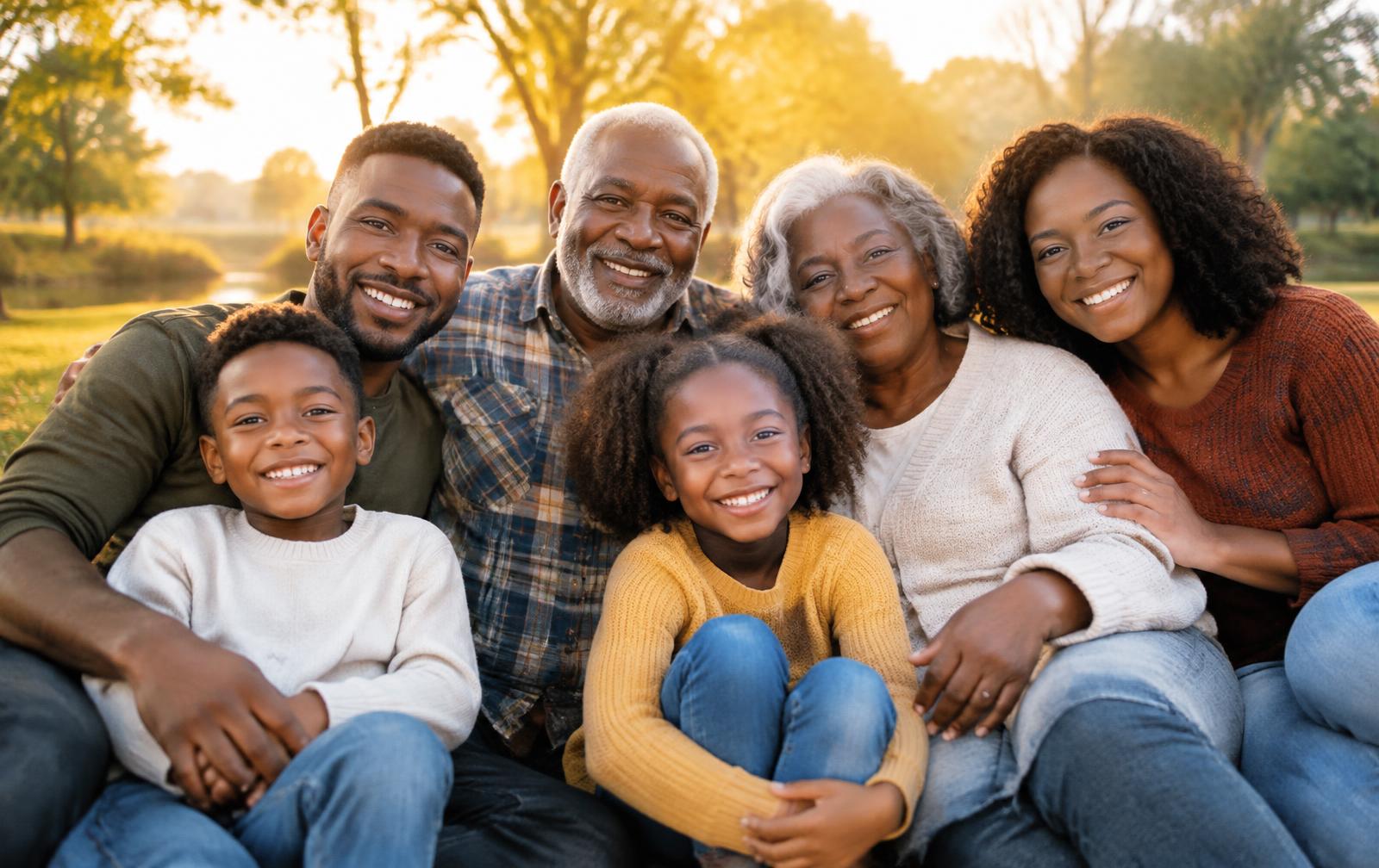 Smiling multigenerational family